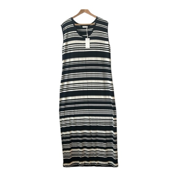 Antistar Black and White Striped Sleeveless Stretchy Maxi Dress Made in Canada - Picture 1 of 13